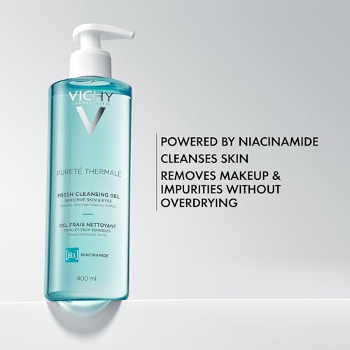 VICHY Pureté Thermale Fresh Cleansing Gel, Formulated With Glycerin & Niacinamide, Gentle Gel Cleanser & Makeup Remover, Removes Impurities Without Overdrying, Safe For Sensitive Skin & Eyes