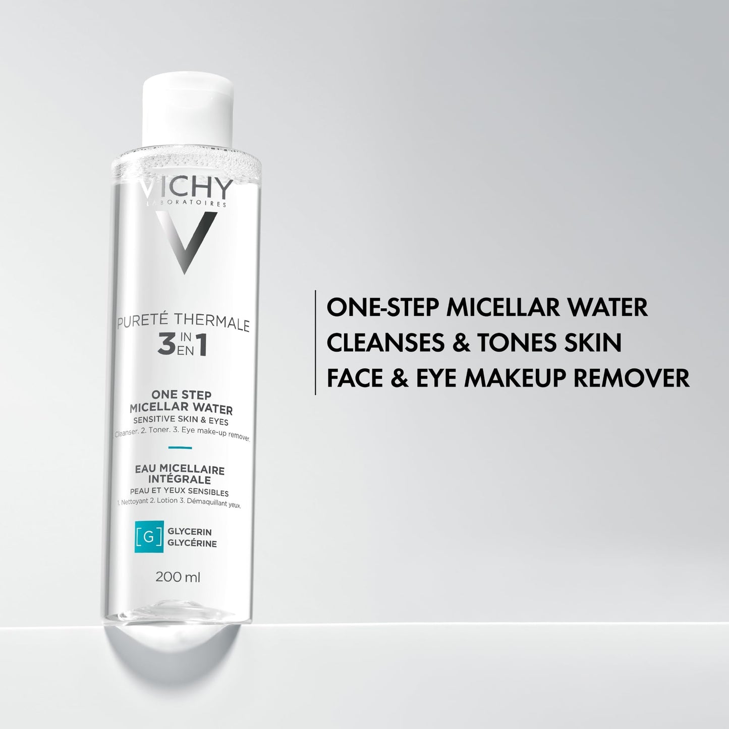 Vichy Pureté Thermale One Step Micellar Water Makeup Remover & Facial Toner, Micellar Cleansing Water & Vitamin B5, No Rinse Needed, Gentle Eye Makeup Remover & Hydrating Toner For Face