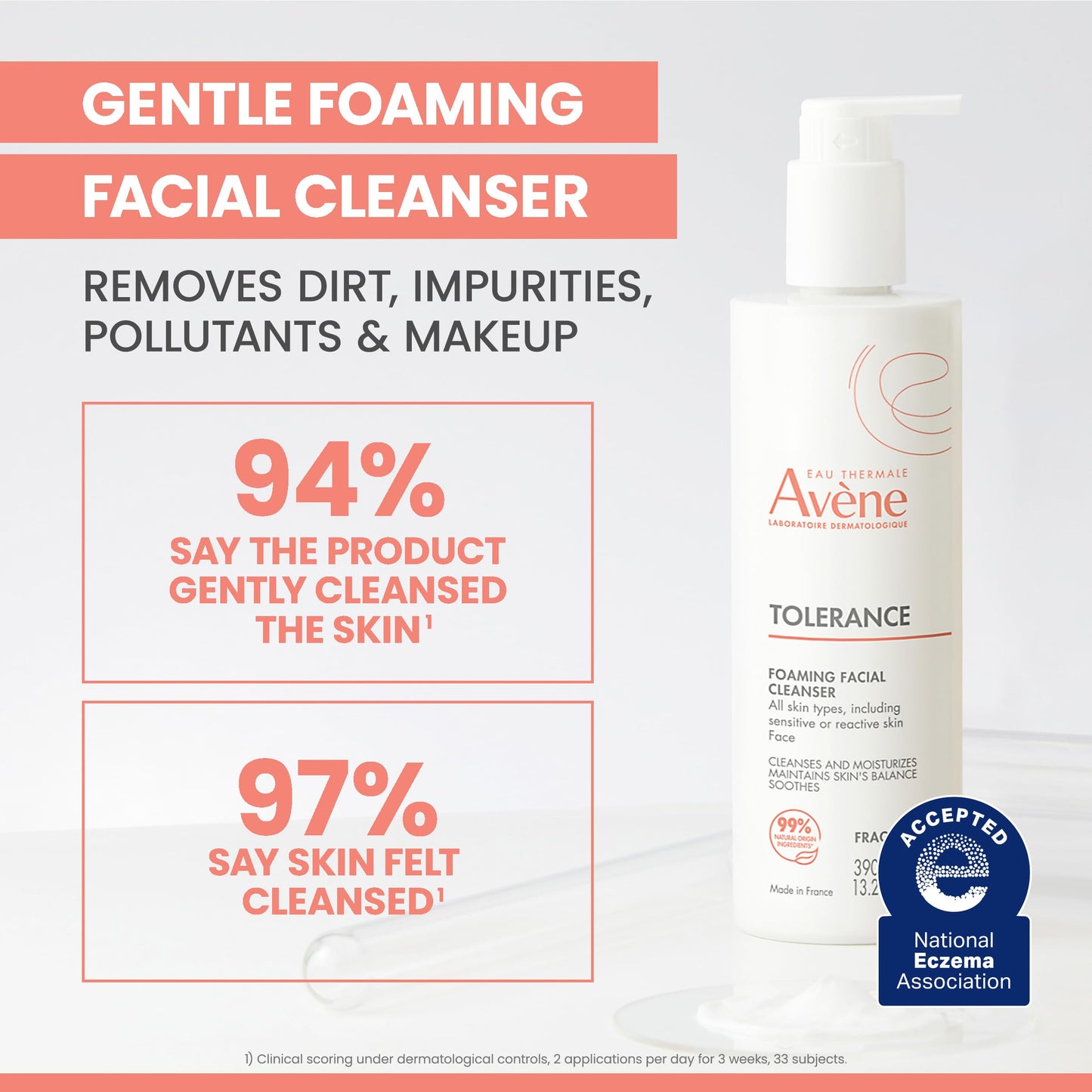 Avène Tolerance Daily Foaming Facial Cleanser, For All Skin Types Including Sensitive, Reactive Skin, Glycerin & Niacinamide Daily Use Face Wash, Fragrance-Free, Dermatologist Tested, Non-Comedogenic