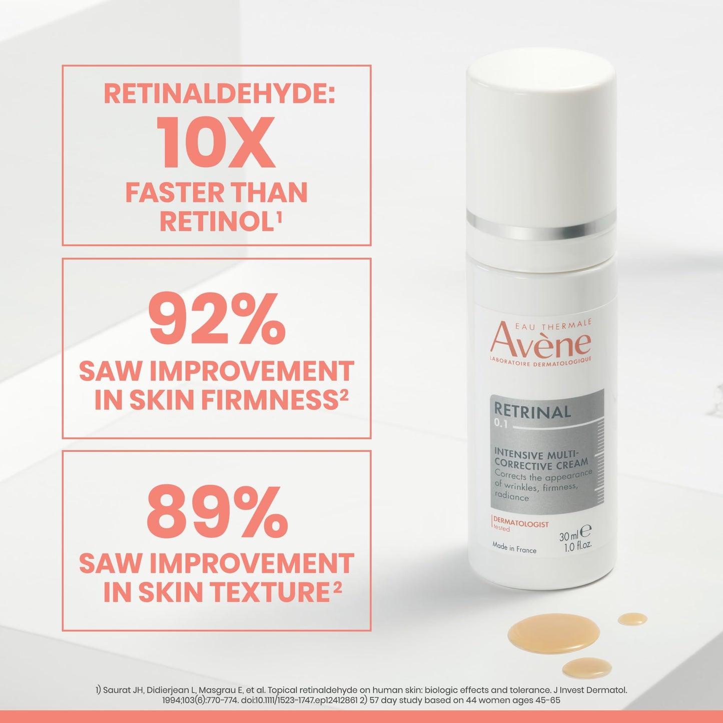 Avène Retrinal 0.1% Intensive Multi-Corrective Cream, Retinal Face Cream Formulated with Retinaldehyde, Niacinamide & Hyaluronic Acid, Anti-aging Cream Visibly Reduces Wrinkles & Fine Lines, 1 Fl Oz