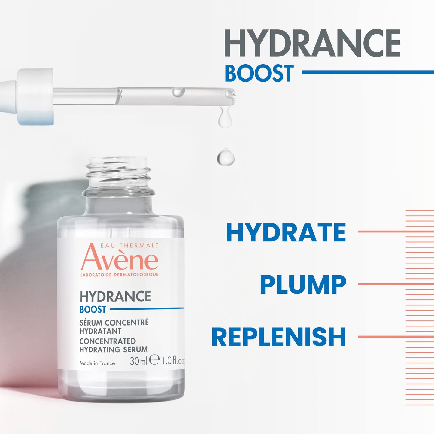 Avène Hydrance Boost Concentrated Hydrating Serum, 48 Hour Hydration, Hyaluronic Acid, 1.0 Fl Oz