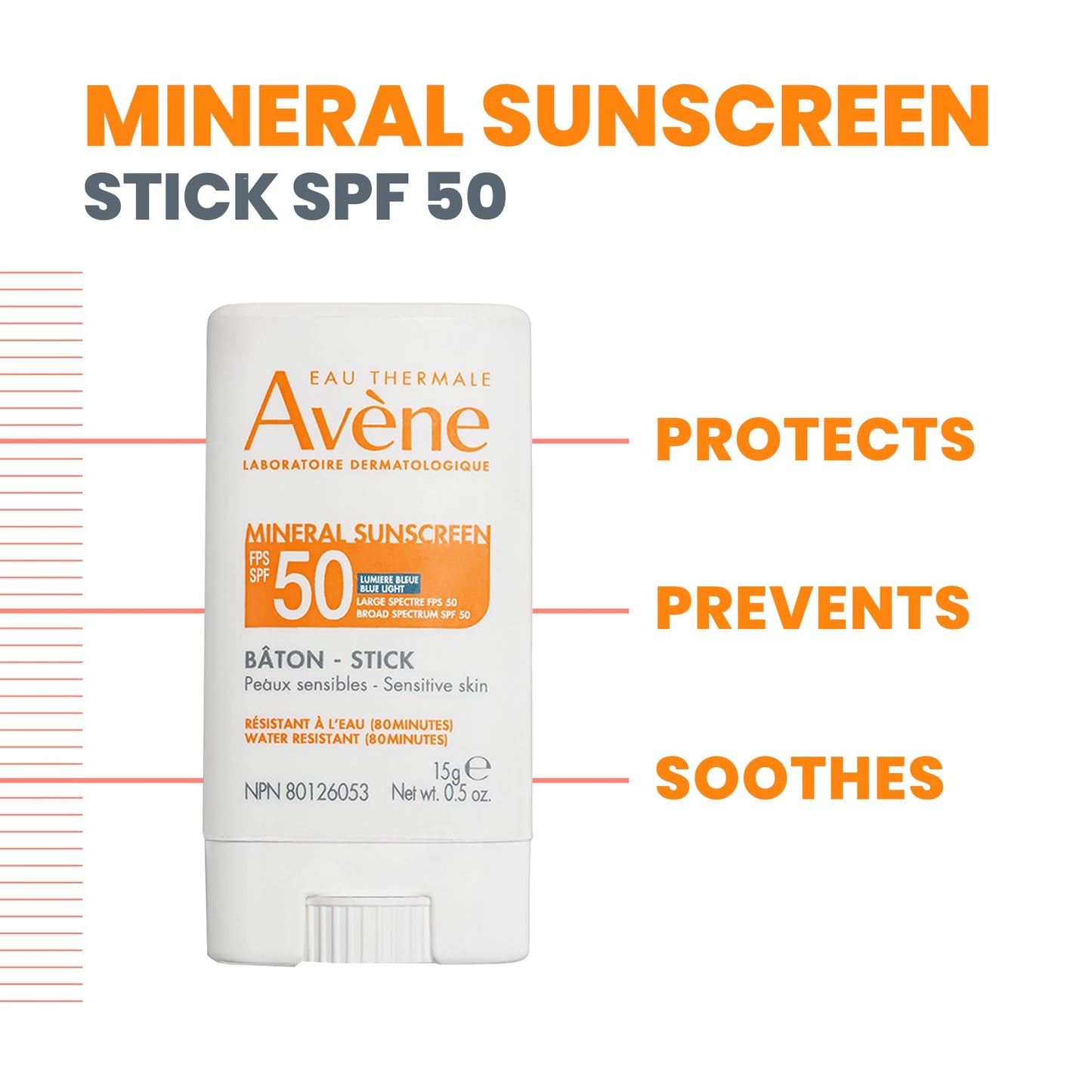 Avène Mineral Sunscreen Stick SPF 50, 0.5 Oz